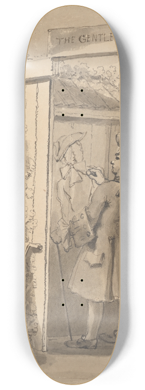 John Thomas Smith - Hogarth Being Out of His Time Draws His Companions Figure on the Door of a Certain Place, to the Great Admiration of All His Friends 8.25 inch art skate deck John Thomas Smith - Hogarth Being Out of His Time Draws His Companions Figure on the Door of a Certain Place, to the Great Admiration of All His Friends 8.25 inch art skate deck