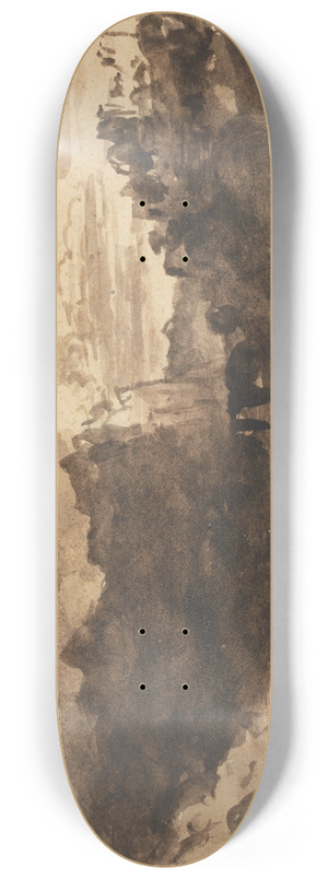 John Varley - Romantic Landscape with Cliffs and a Castle 8.25 inch art skate deck