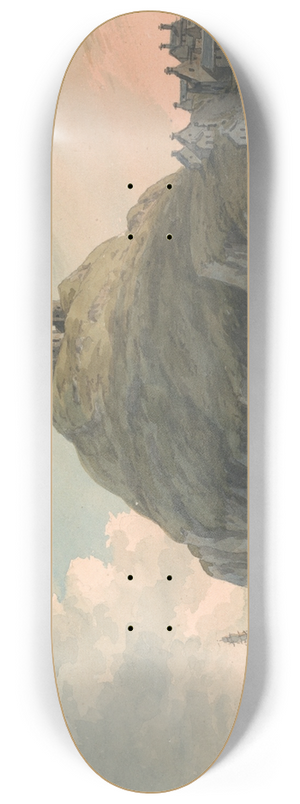 John Warwick Smith - Ruins of Criccieth Castle and Part of the Town on the Bay on Cardigan. East View, Caernarfonshire 8.25 inch art skate deck