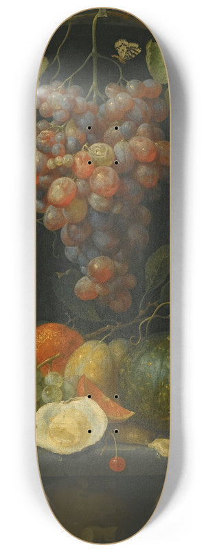 Joris van Son - Still life with grapes a melon an orange plums and oysters in a stone niche 8.25 inch art skate deck