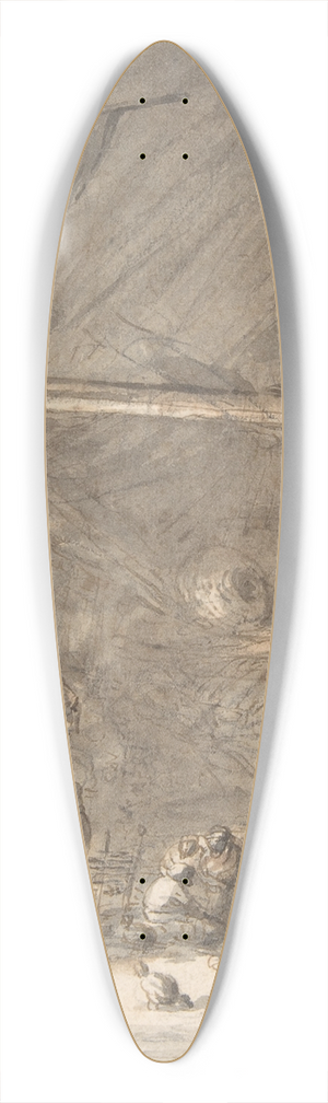 Isaac van Ostade - Barn Interior with Peasants and Cows 39.3 inch art pintail longboard deck