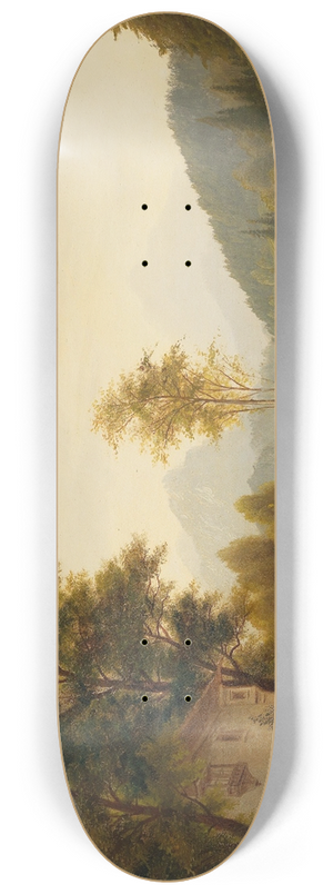 Josef Burgaritzky - Winter Landscape with decorative figures 8.25 inch art skate deck