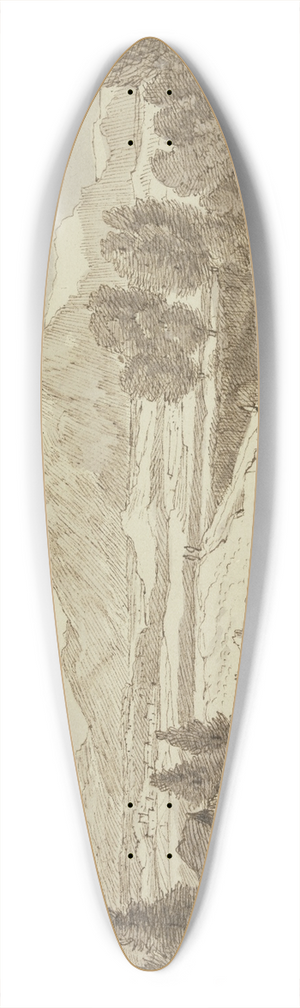 Jacob Esselens - Ebene vor dem Gebirge, rechts ein See, auf dem Weg verschiedene Figuren 39.3 inch art pintail longboard deck