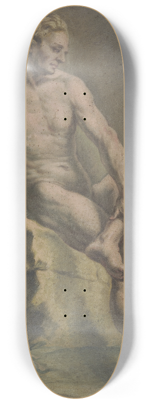 Josef Neher - Akt eines auf einem Stein sitzenden Mannes, nach rechts blickend 8.25 inch art skate deck