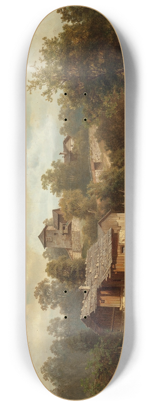 Josef Thoma - Alpine Landscape with Peasants 8.25 inch art skate deck