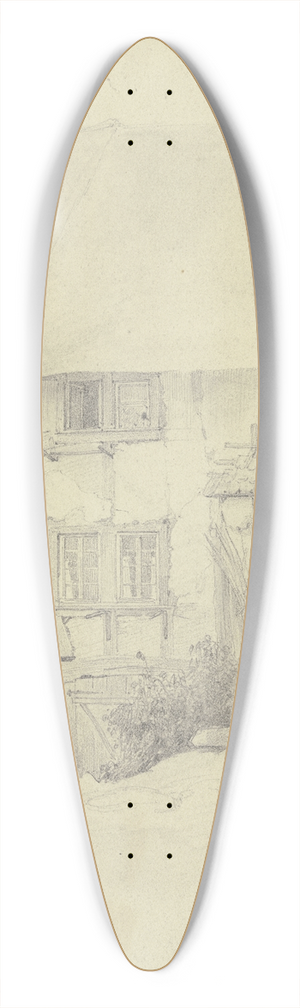 Jakob Frchtegott Dielmann - Bauernhaus in Eppstein, unter der Haustr steht ein Mann mit einem Kind auf dem Arm 39.3 inch art pintail longboard deck