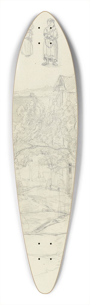 Jakob Frchtegott Dielmann - Studienblatt; Ansicht einer Strae in Kronberg, oben verschiedene Figurenstudien. 39.3 inch art pintail longboard deck