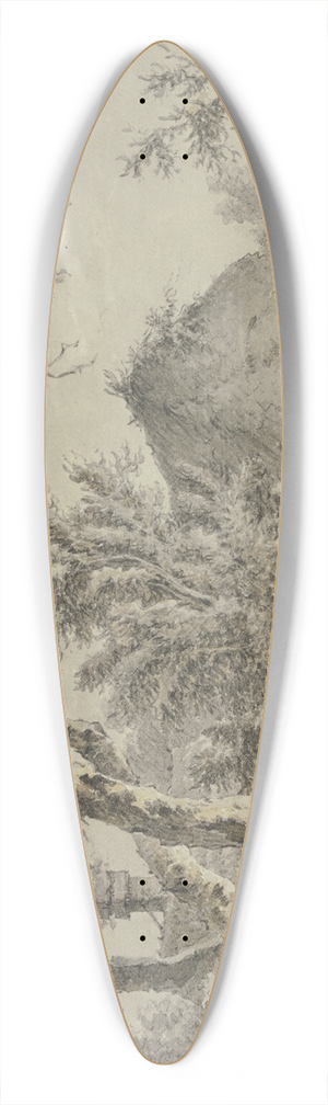 Jan Hulswit - Eichen und Htten, vorn am Weg sitzt ein ein Wanderer mit einem Bndel 39.3 inch art pintail longboard deck