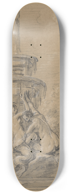 Joseph Ignace Franois Parrocel - A Fountain with Three Nereids 8.25 inch art skate deck