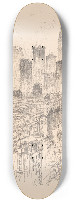 Joseph Pennell - Skyscrapers from the Gladstone 8.25 inch art skate deck Joseph Pennell - Skyscrapers from the Gladstone 8.25 inch art skate deck