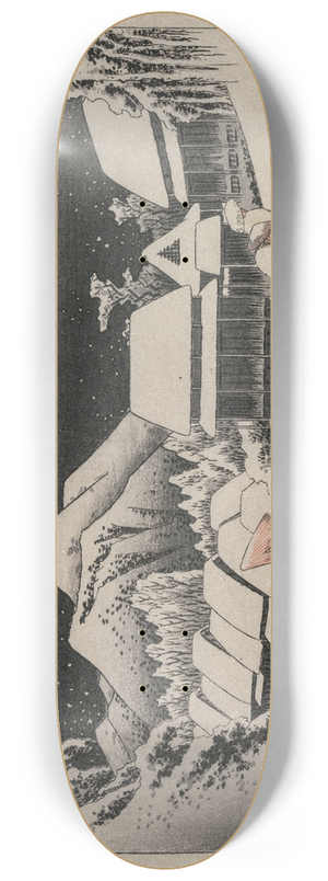 And Hiroshige - Evening Snow at Kambara (number sixteen of the series Fifty-three Stations of the Tokaido) 8.25 inch art skate deck