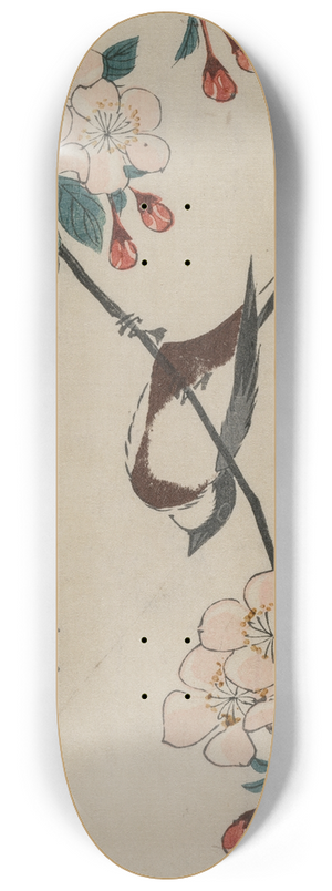 And Hiroshige - Small Bird (Swallow ?) on Cherry Branch 8.25 inch art skate deck