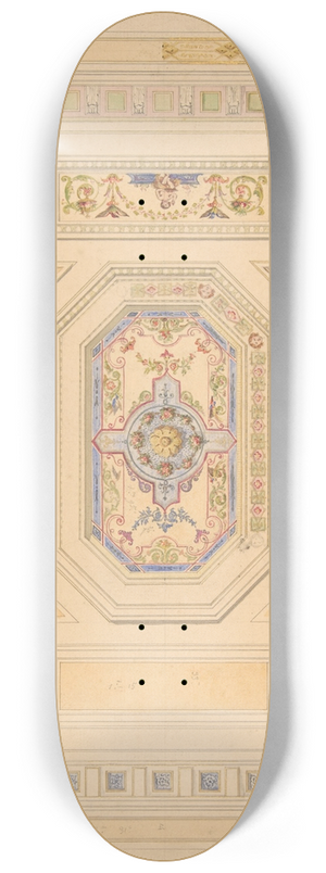Jules-Edmond-Charles Lachaise - Design for a paneled ceiling painted with putti, birds, and floral motifs 8.25 inch art skate deck