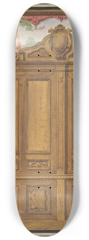 Jules-Edmond-Charles Lachaise - Design for the decoration of a room with a large wood-paneled cupboard surmounted by the monogram; H 8.25 inch art skate deck Jules-Edmond-Charles Lachaise - Design for the decoration of a room with a large wood-paneled cupboard surmounted by the monogram; H 8.25 inch art skate deck