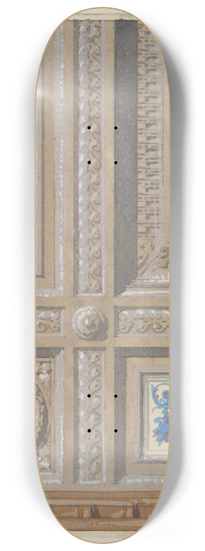 Jules-Edmond-Charles Lachaise - Design for the painted decoration of a coffered ceiling with initials; VR 8.25 inch art skate deck