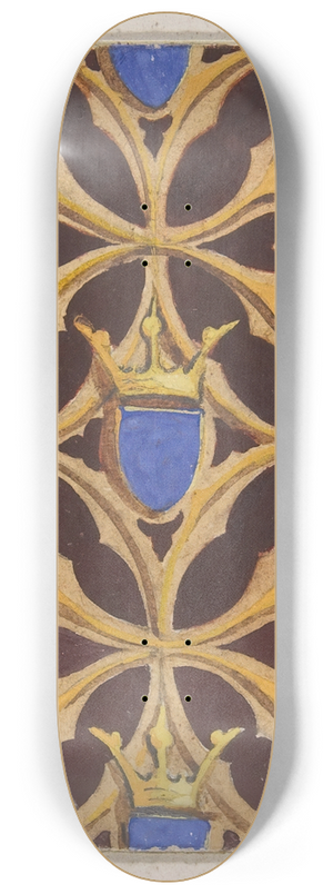 Jules-Edmond-Charles Lachaise - Design for wallpaper featuring blue shields surmouted by crowns 8.25 inch art skate deck Jules-Edmond-Charles Lachaise - Design for wallpaper featuring blue shields surmouted by crowns 8.25 inch art skate deck