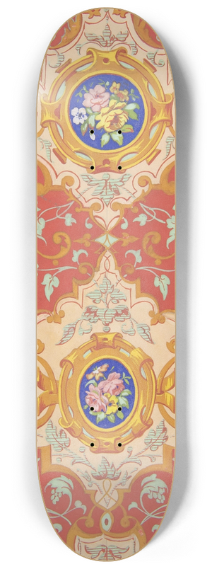 Jules-Edmond-Charles Lachaise - Design for wallpaper featuring strapwork, rinceaux, and cartouches filled with bouquets of roses 8.25 inch art skate deck Jules-Edmond-Charles Lachaise - Design for wallpaper featuring strapwork, rinceaux, and cartouches filled with bouquets of roses 8.25 inch art skate deck