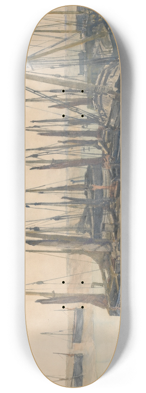 Jules Lessore - Fishing Boats Moored 8.25 inch art skate deck Jules Lessore - Fishing Boats Moored 8.25 inch art skate deck