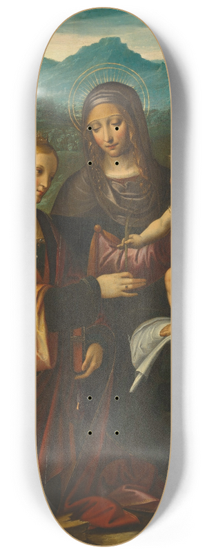 Andrea Bianchi - The Madonna and Child with Saint Catherine of Alexandria, in a landscape 8.25 inch art skate deck