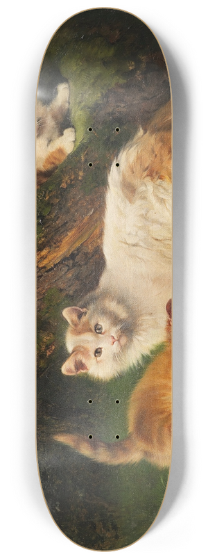 Julius Adam the younger - Cat family playing in the forest 8.25 inch art skate deck