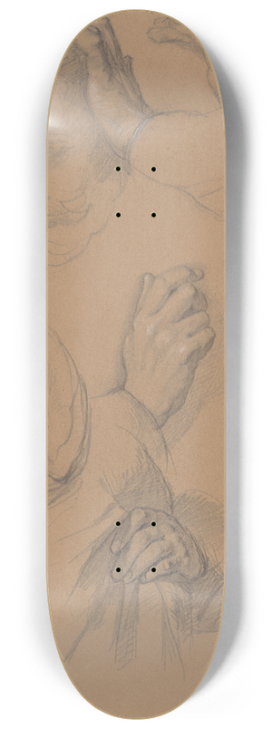 Jzef Simmler - Sketch of head and studies of hands of Gniewosz of Dalewice; studies of Jagieos hands for the painting Queen Jadwigas Oath 8.25 inch art skate deck Jzef Simmler - Sketch of head and studies of hands of Gniewosz of Dalewice; studies of Jagieos hands for the painting Queen Jadwigas Oath 8.25 inch art skate deck