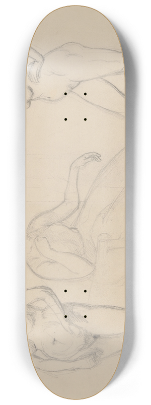 Jzef Simmler - Study of the figure of Queen Bona and two nude studies of court ladies for the painting The Upbringing of Sigismund Augustus 8.25 inch art skate deck