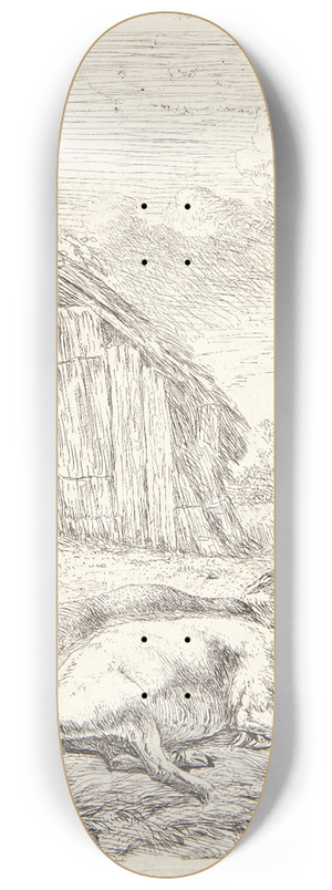 Karel Dujardin - Tre grise liggende ved en svinesti 8.25 inch art skate deck