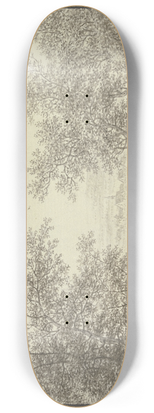 Karl Franz Kraul - Waldausgang mit Blick auf ein Drfchen, im Vordergrund vier Figuren 8.25 inch art skate deck