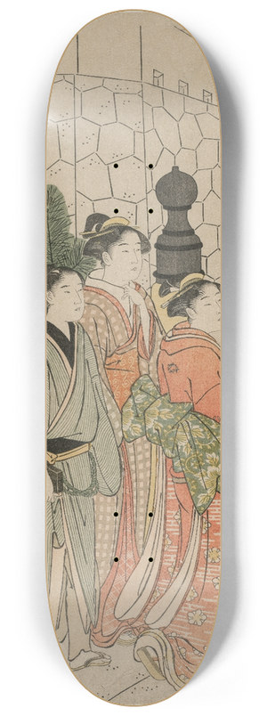 Katsukawa Shunch - Young Man and Women on Tokiwa Bridge 8.25 inch art skate deck