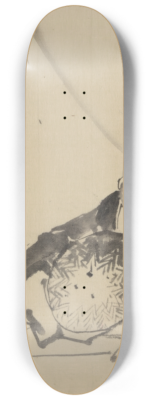 Katsushika Hokusai - A monk reclining, holding a large conical hat in front of him, with view of Mount Fuji in the background 8.25 inch art skate deck Katsushika Hokusai - A monk reclining, holding a large conical hat in front of him, with view of Mount Fuji in the background 8.25 inch art skate deck