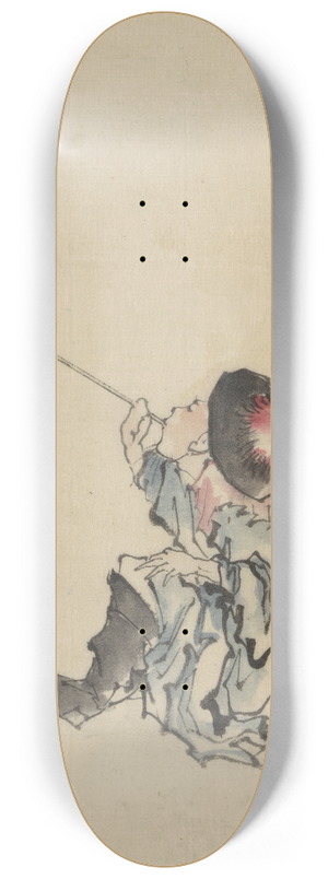 Katsushika Hokusai - A traveler, seated, wearing a robe, boots, and rounded-top conical hat, smoking a long pipe 8.25 inch art skate deck Katsushika Hokusai - A traveler, seated, wearing a robe, boots, and rounded-top conical hat, smoking a long pipe 8.25 inch art skate deck