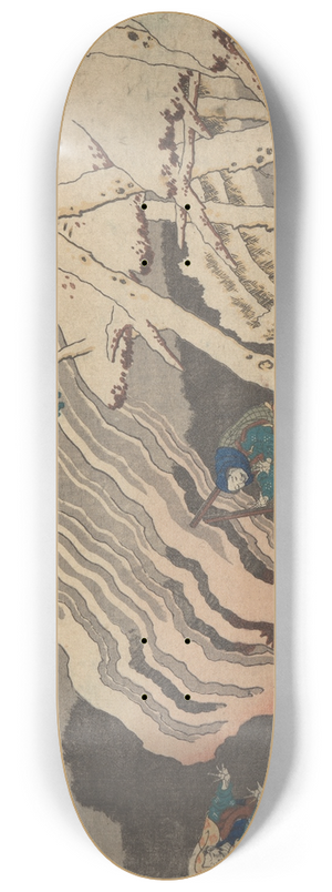 Katsushika Hokusai - Hunters or Foresters Warming Themselves at Dusk (Minamoto No Muneo Yuki) 8.25 inch art skate deck