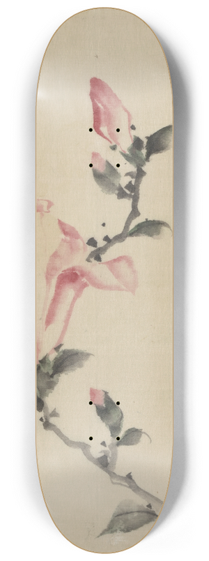 Katsushika Hokusai - Large pink blossom on a stem with three additional buds 8.25 inch art skate deck