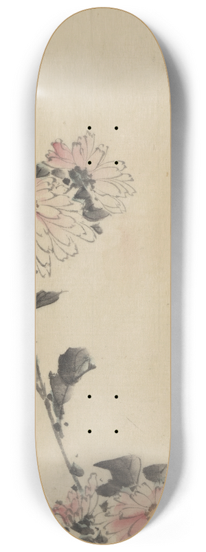 Katsushika Hokusai - Pink flower blossoms on low stalk and two on a tall stalk 8.25 inch art skate deck Katsushika Hokusai - Pink flower blossoms on low stalk and two on a tall stalk 8.25 inch art skate deck
