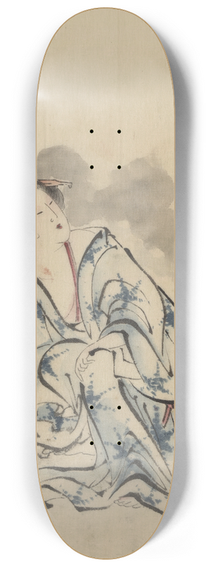 Katsushika Hokusai - Woman, possibly a courtesan, sitting next to a flowerpot 8.25 inch art skate deck