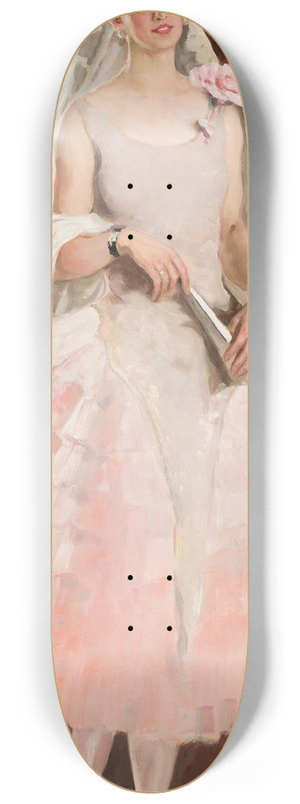 Kazimierz Stabrowski - Portrait of a lady in pink dress  Spanish woman 8.25 inch art skate deck