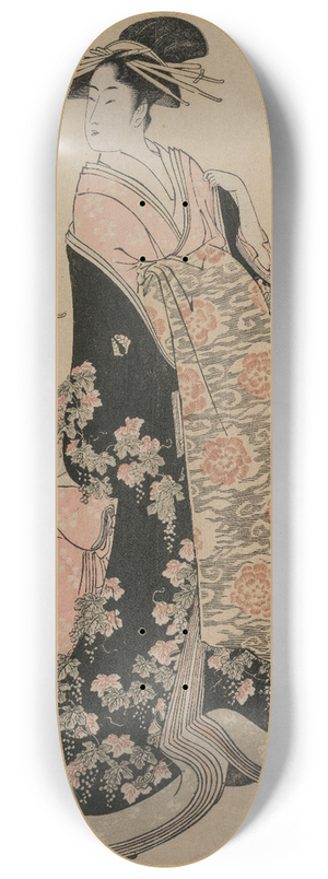 Kitagawa Utamaro - The Courtesan Hinazuru of Chojiya with her Attendants Tsuruji and Tsuruno 8.25 inch art skate deck