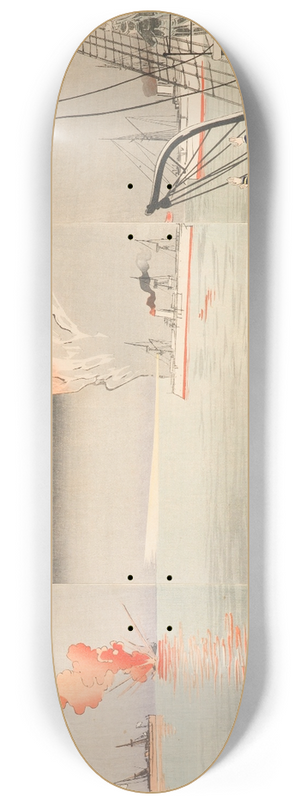 Kobayashi Kiyochika - Hurrah for the Great Victory of the Navy of Great Japan at the Naval Battle of Incheon between Japan and Russia 8.25 inch art skate deck