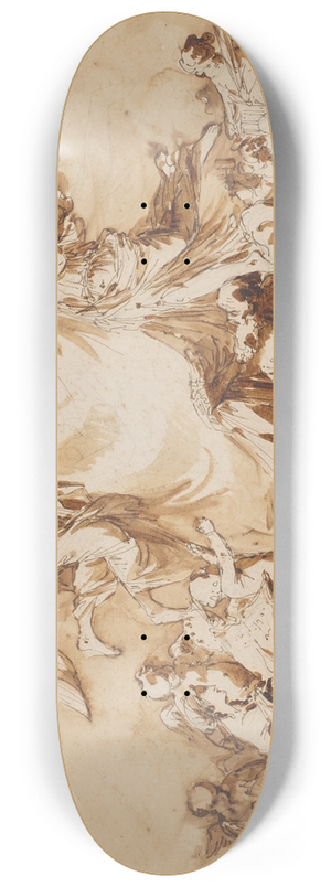Andr Jean Lebrun - An Allegory of the Arts Vanquishing Time, Surmounted by a Medallion Portrait of King Stanislaw August of Poland as Patron of the Arts 8.25 inch art skate deck