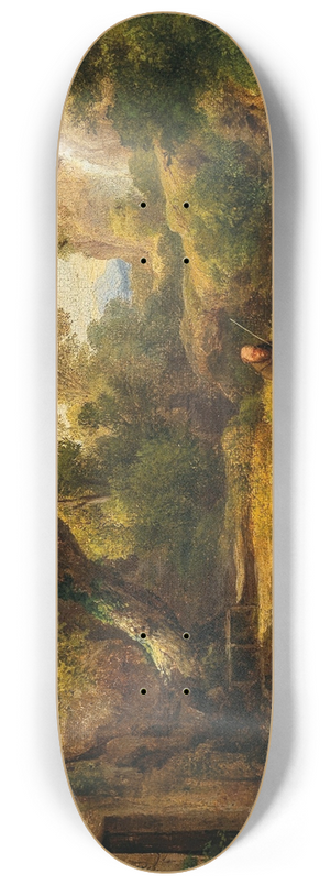 Kroly Mark - Flusslandschaft mit angelndem Mnch 8.25 inch art skate deck
