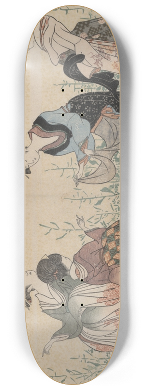 Kubo Shunman - Four girls and a servant enjoying wild flowers andbutterflies 8.25 inch art skate deck