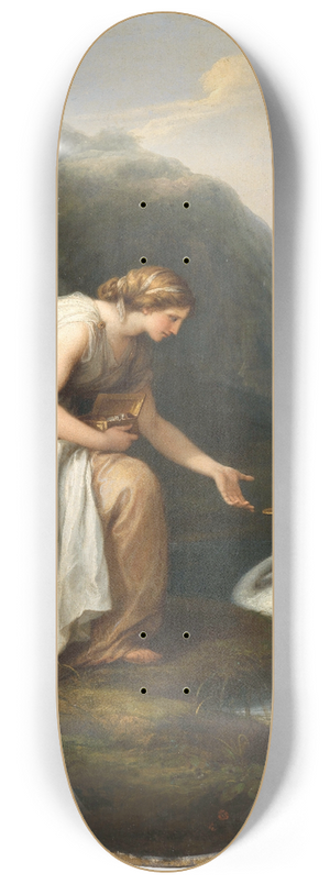 Angelica Kauffmann - Immortalia, the nymph of immortality, receiving nameplates from two swans 8.25 inch art skate deck