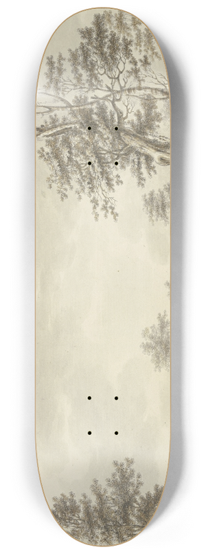 Leendert Overbeek - Unter einzelnen Baumgruppen einige Htten, dabei ein Hirte mit Vieh, im Vordergrund ein barfiges Mdchen mit einem Korbe am Arm und einem Stock in der Hand 8.25 inch art skate deck