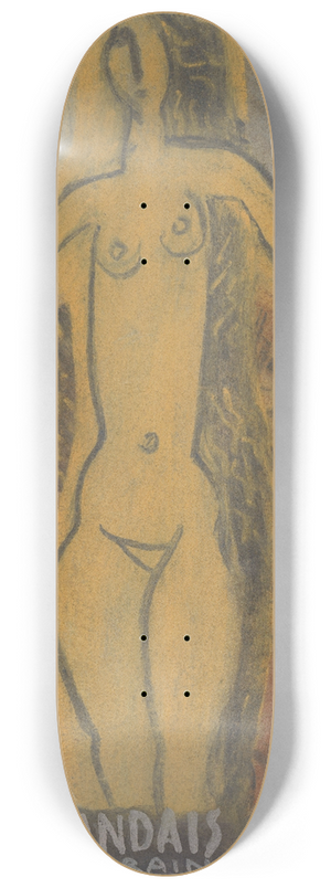 Leo Gestel - Ontwerp voor Paul Fierens lArt Hollandais contemporain; naakte vrouw tussen twee van elkaar weg kijkende mannen hoofden. 8.25 inch art skate deck