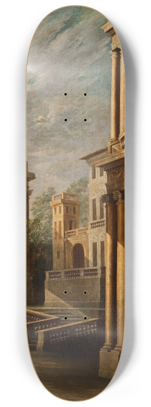 Leonardo Coccorante - Exterior View of Buildings 8.25 inch art skate deck