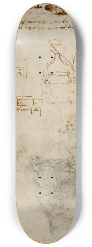 Leonardo da Vinci - Head of an Old Man, and Studies of Machinery 8.25 inch art skate deck Leonardo da Vinci - Head of an Old Man, and Studies of Machinery 8.25 inch art skate deck