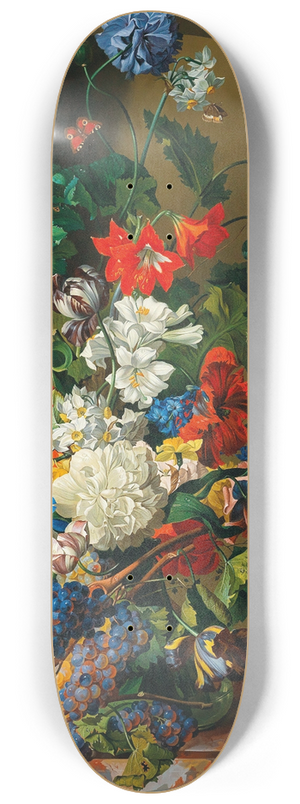 Leopold Zinngger - A large bouquet of flowers with a birds nest, butterflies and grapes 8.25 inch art skate deck