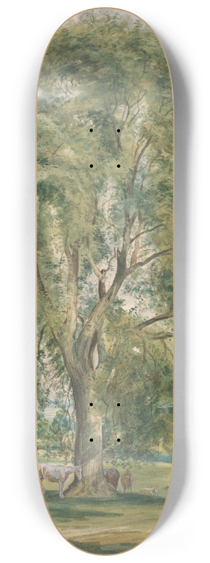 Lionel Constable - A Large Tree in a Summer Landscape, a Horse Standing at the Base 8.25 inch art skate deck
