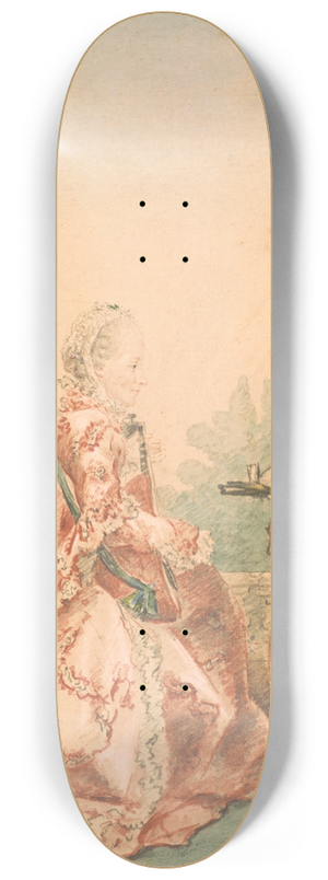 Louis Carrogis Carmontelle - Portrait of a Woman Playing a Lute 8.25 inch art skate deck