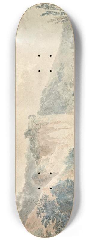 Louis Gabriel Moreau - A river landscape with cliffs 8.25 inch art skate deck